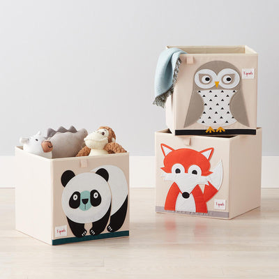 3 Sprouts Foldable Fabric Storage Cube Box Soft Toy Bin, Friendly Owl (2 Pack)