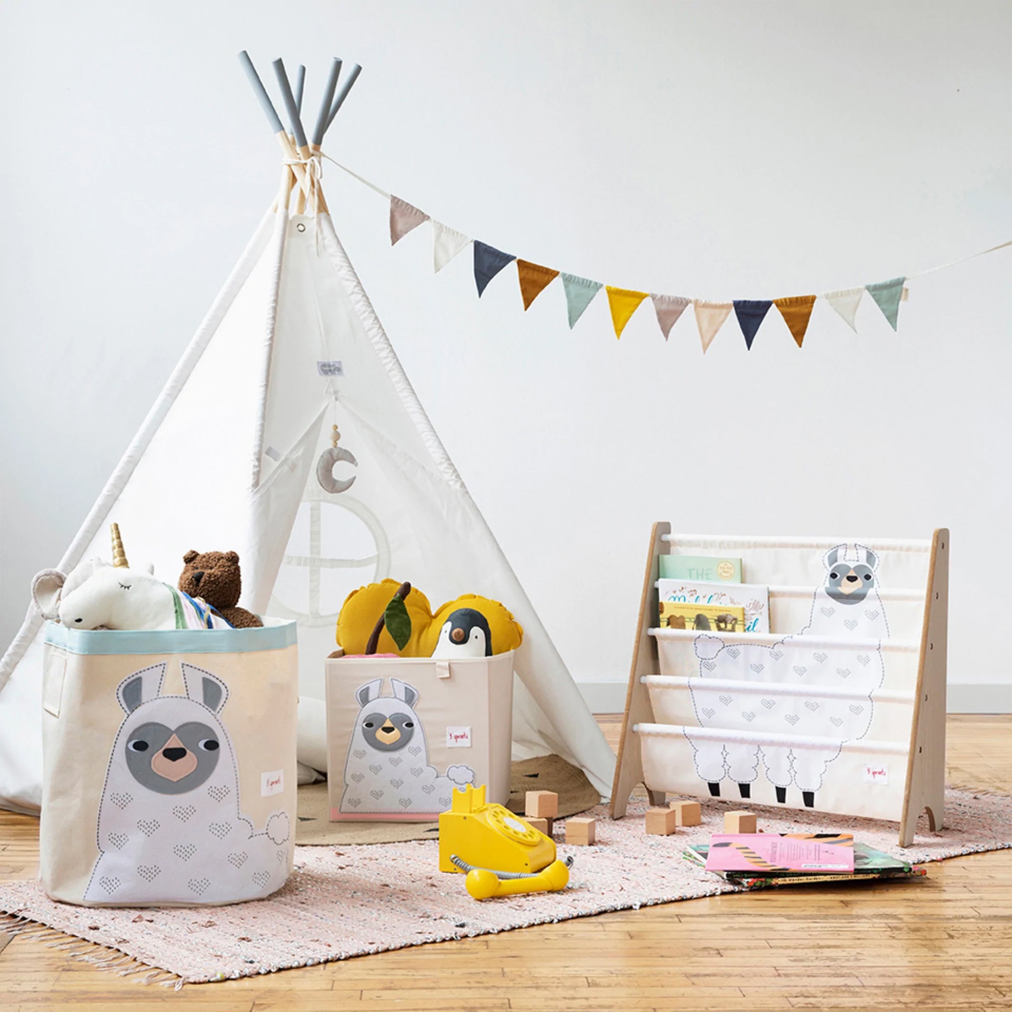 3 Sprouts Nursery Canvas Storage Bin Laundry/Toy Basket, Llama & Owl (2 Pack)
