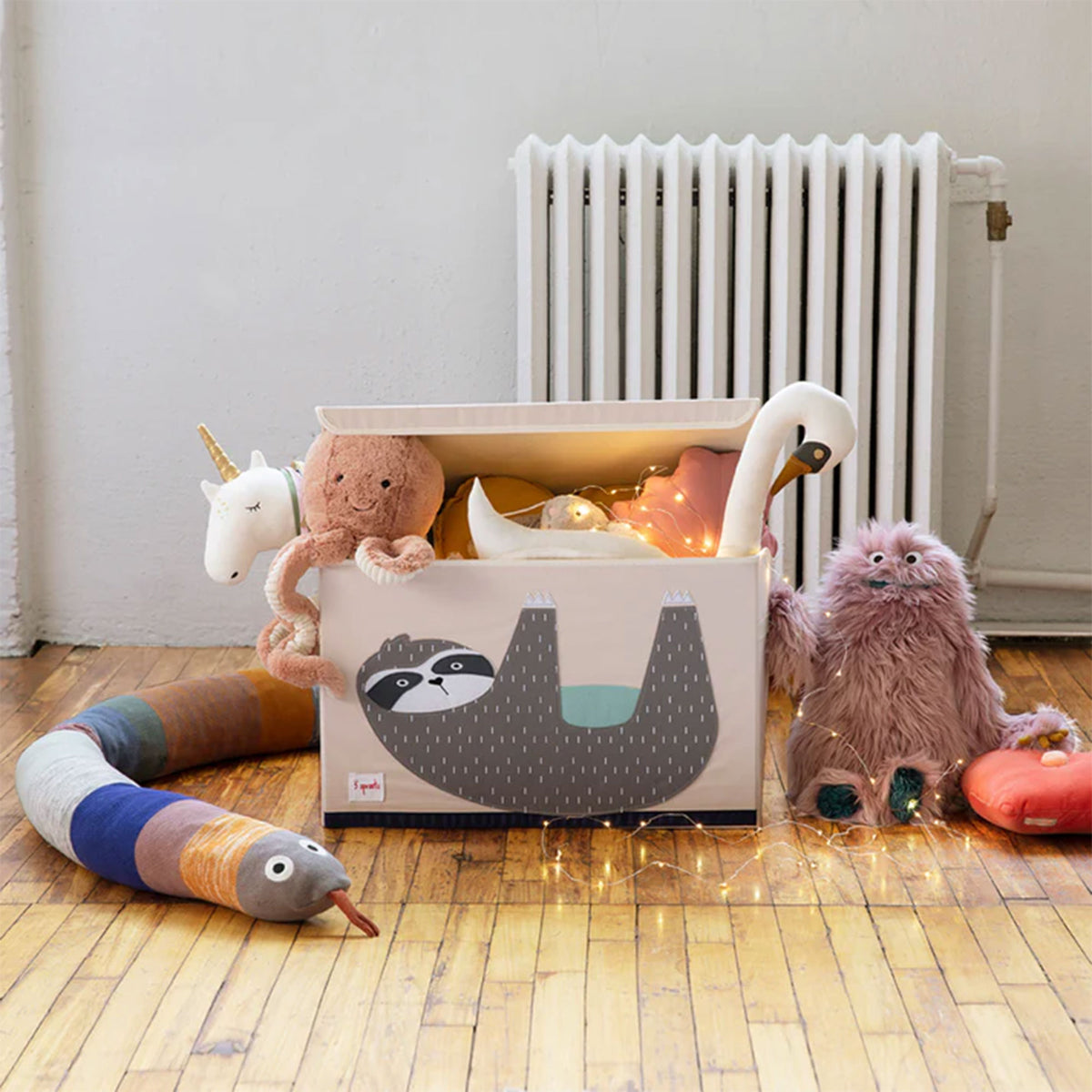 3 Sprouts Nursery Fabric Storage Trunk Toy Chest Box, Sloth & Hippo (2 Pack)