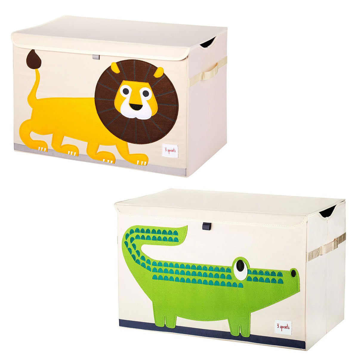 3 Sprouts Collapsible Toy Chest Storage Bin Bundle w/ Lion + Crocodile (2 Pack)