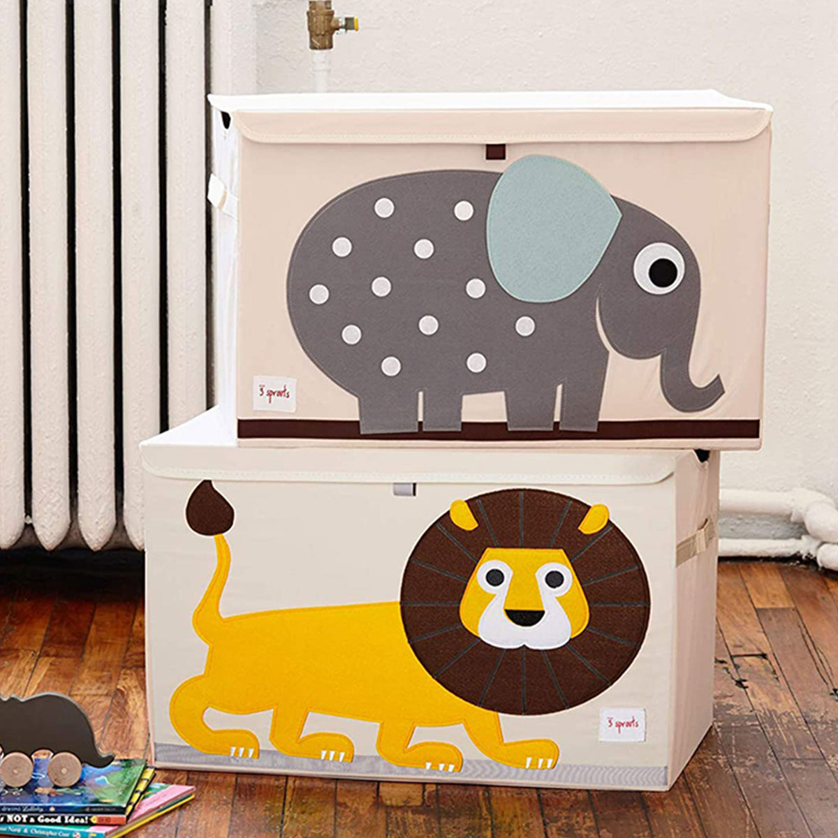 3 Sprouts Collapsible Toy Chest Storage Bin Bundle w/ Lion + Crocodile (2 Pack)