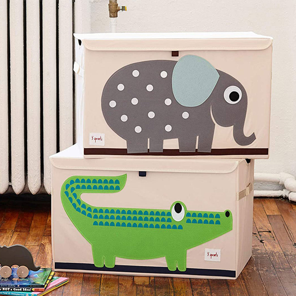 3 Sprouts Collapsible Toy Chest Storage Bin Bundle w/ Lion + Crocodile (2 Pack)