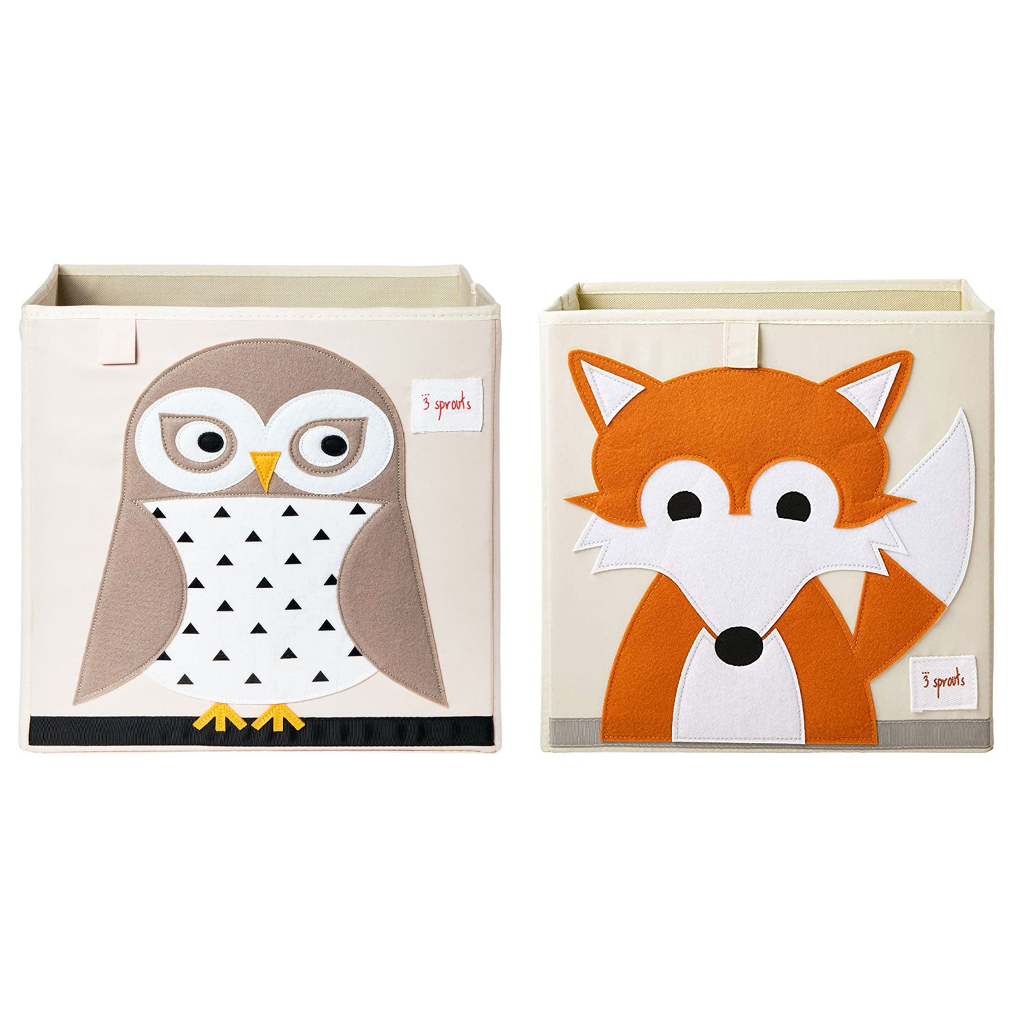 3 Sprouts Kids Playroom Foldable Fabric Storage Cube Bin Box, Fox & Owl (2 Pack)