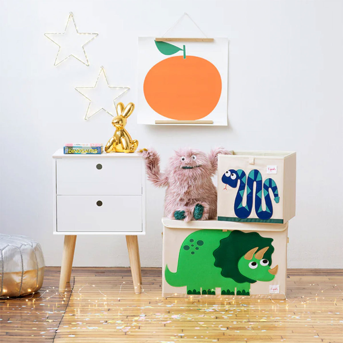 3 Sprouts Collapsible Toy Chest Storage Bin Bundle, Dinosaur + Elephant (2 Pack)