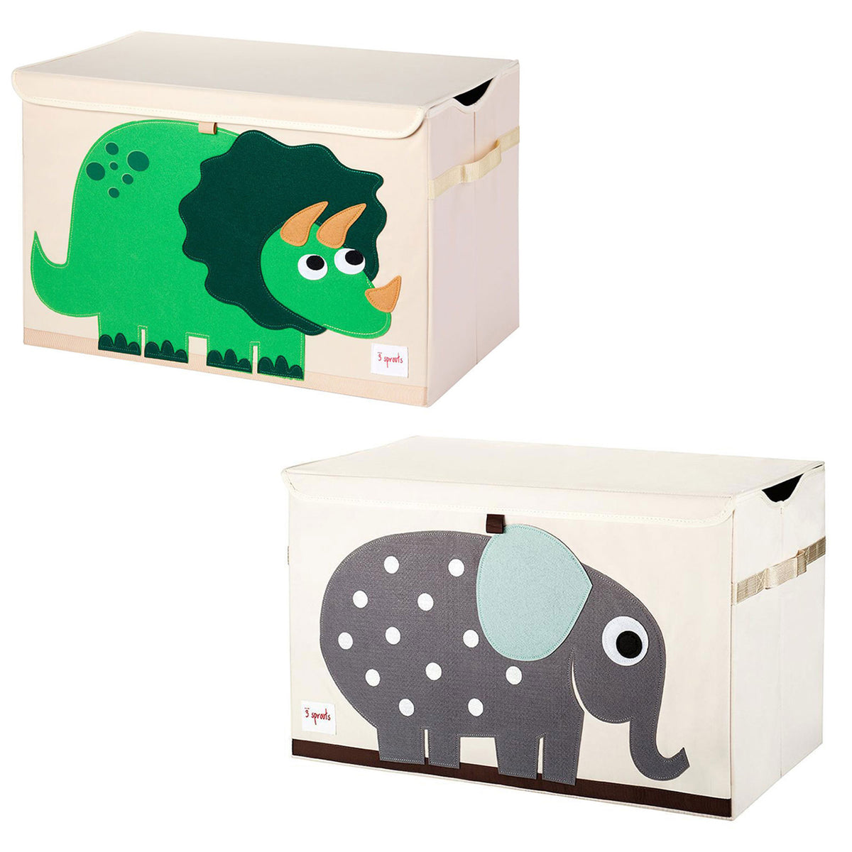 3 Sprouts Collapsible Toy Chest Storage Bin Bundle, Dinosaur + Elephant (2 Pack)