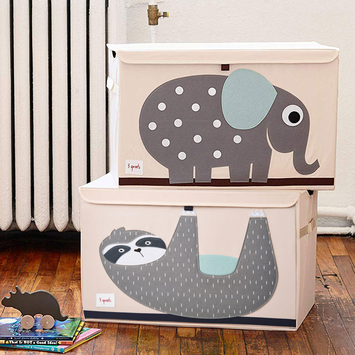 3 Sprouts Collapsible Toy Chest Storage Bin Bundle w/ Elephant + Sloth (2 Pack) - VMInnovations
