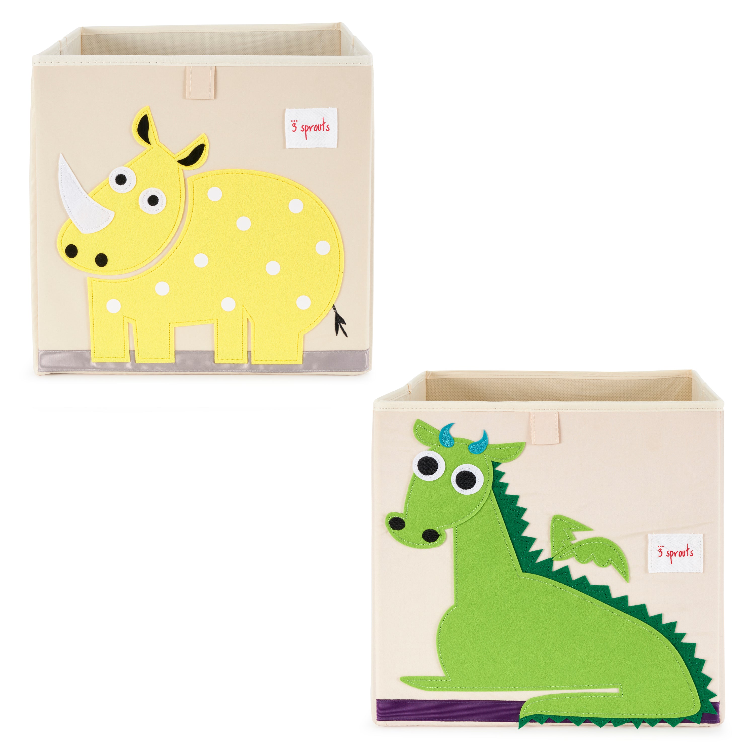 3 Sprouts Kids Foldable Dragon Felt Storage Cube Toy Bin and Rhino Cube Toy Bin - VMInnovations