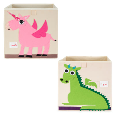 3 Sprouts Kids Felt Dragon Storage Cube Bin with Unicorn Fabric Storage Cube Bin