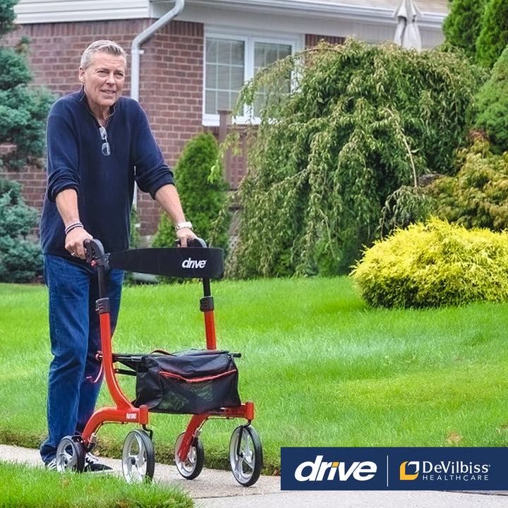 Drive Medical Nitro Duet Rollator Walker and Transport Wheelchair Chair, Red - VMInnovations