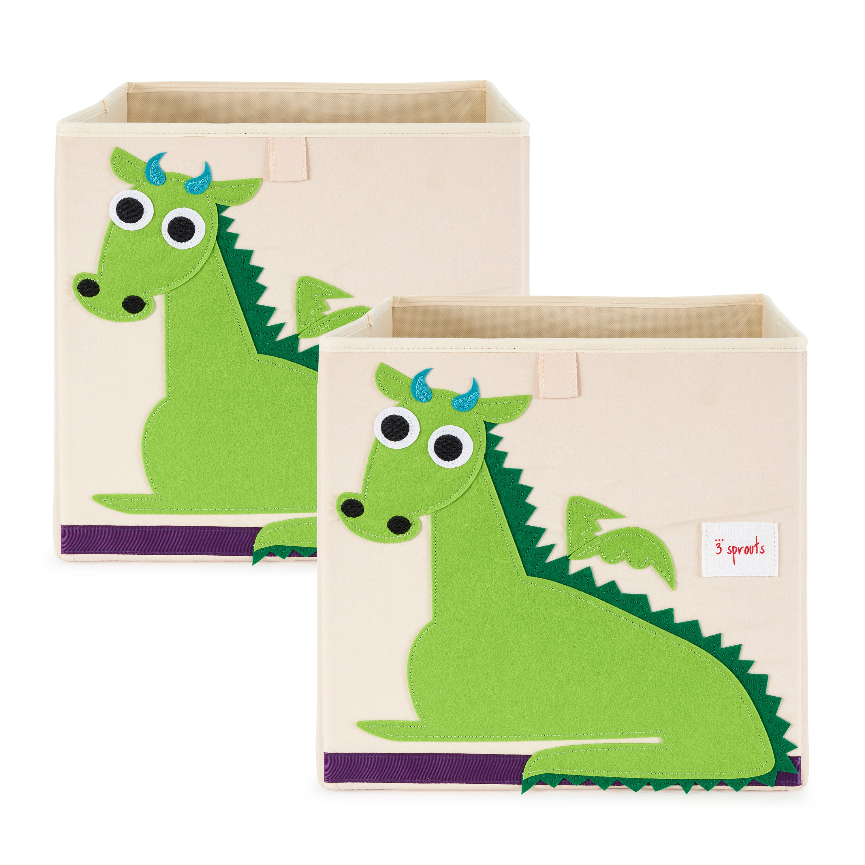 3 Sprouts Kids Childrens Foldable Felt Dragon Storage Cube Bin Box (2 Pack) - VMInnovations