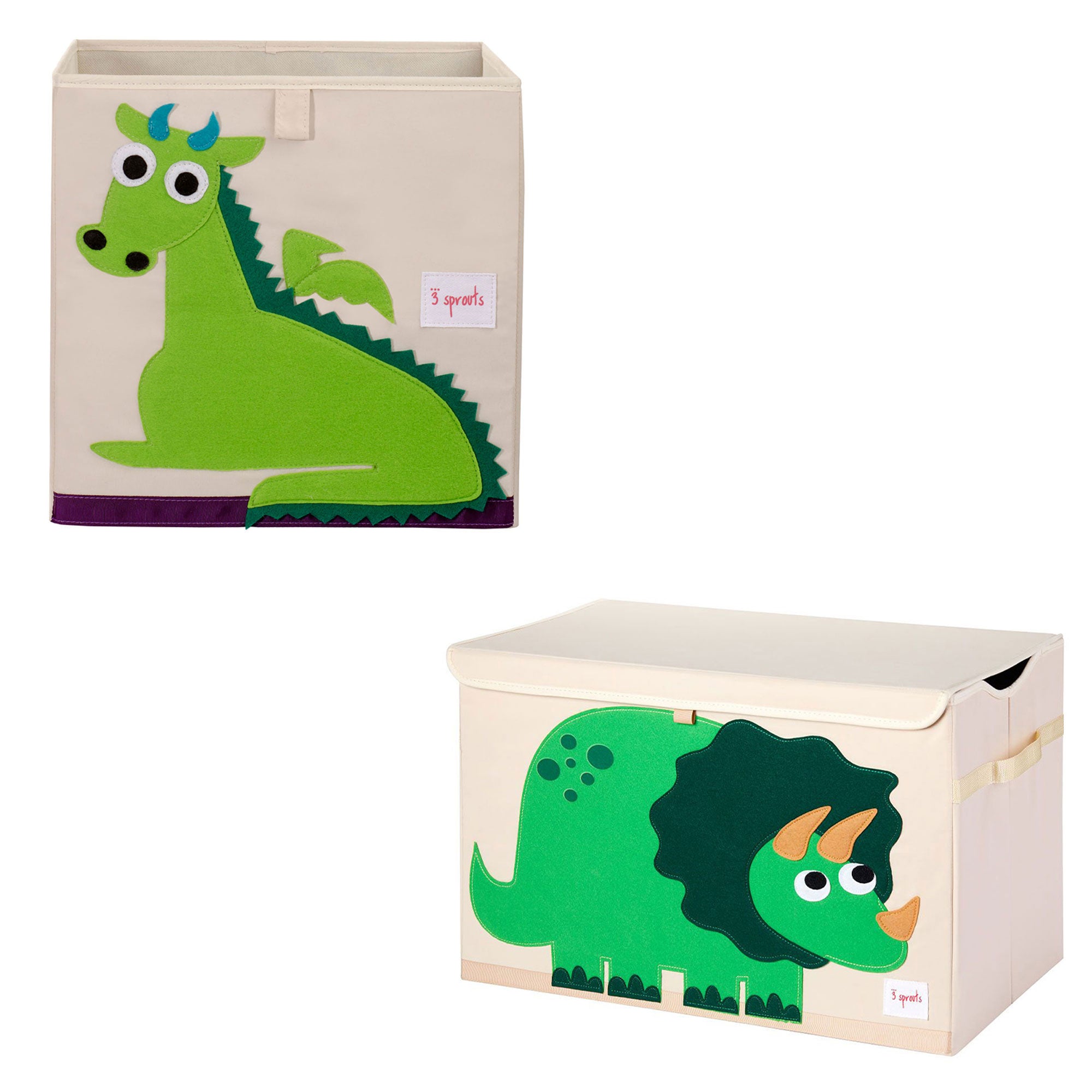 3 Sprouts Kids Felt Dragon Storage Cube Bin with Dinosaur Wide Storage Cube Bin