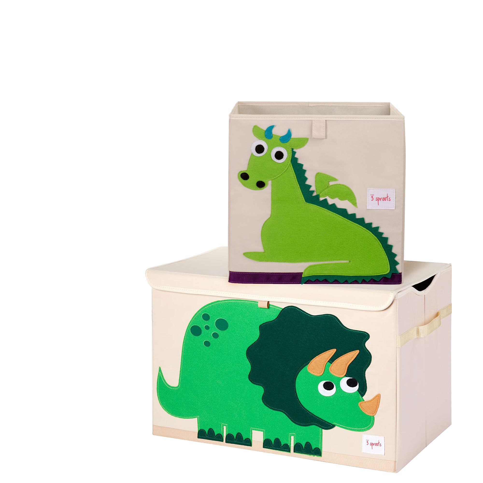 3 Sprouts Kids Felt Dragon Storage Cube Bin with Dinosaur Wide Storage Cube Bin