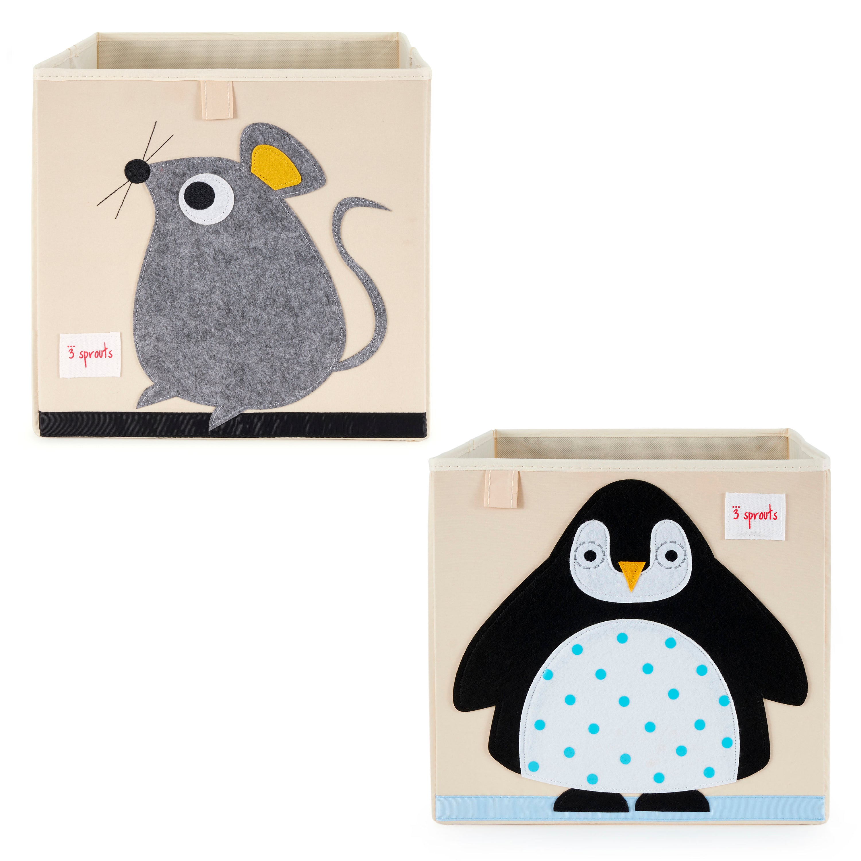 3 Sprouts Kids Felt Mouse Storage Cube Box Toy Bin w/ Penguin Storage Cube Bin