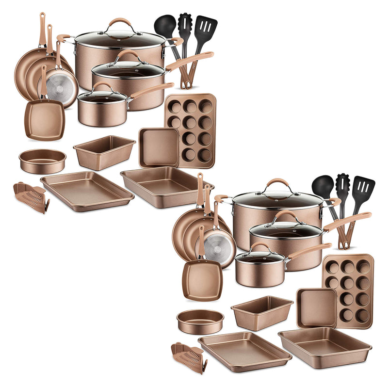 NutriChef 20 Piece Nonstick Kitchen Cookware Pots & Pans Set, Bronze (2 Pack) - VMInnovations