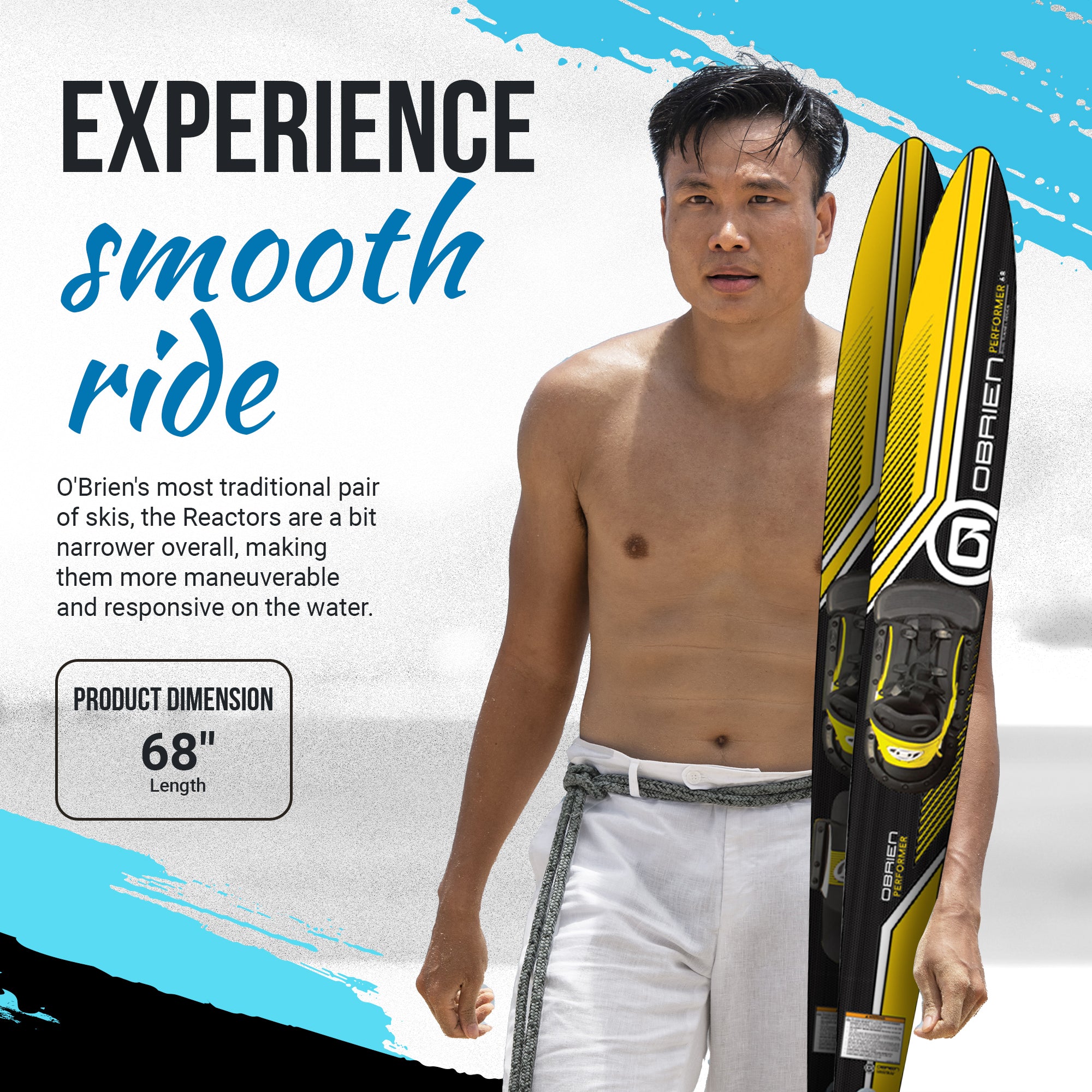 O'Brien Adult 68 inches Performer Combo Water skis, Yellow and Black (Open Box) - VMInnovations