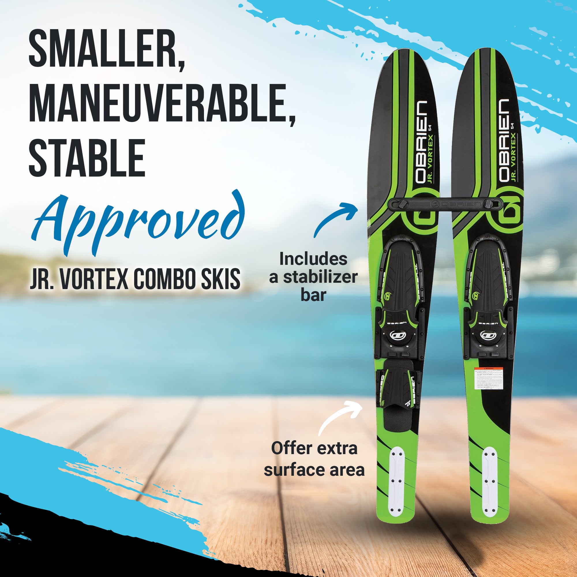 OBrien 54" Jr. Vortex Combo Water Skis with X7 Bindings for Kids 2-Mens 7 (Used) - VMInnovations