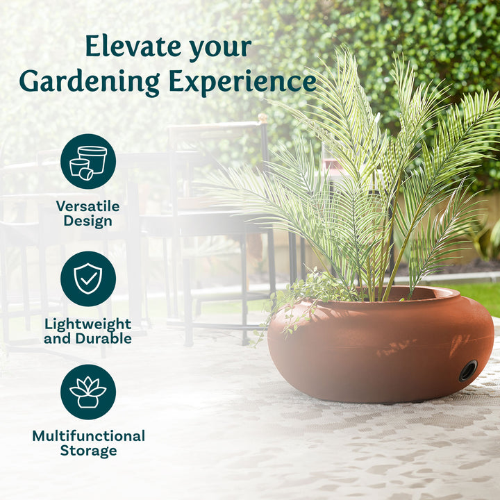 The HC Companies 21 Inch Plastic Outdoor Hose Storage Hideaway Pot, Terra Cotta - VMInnovations