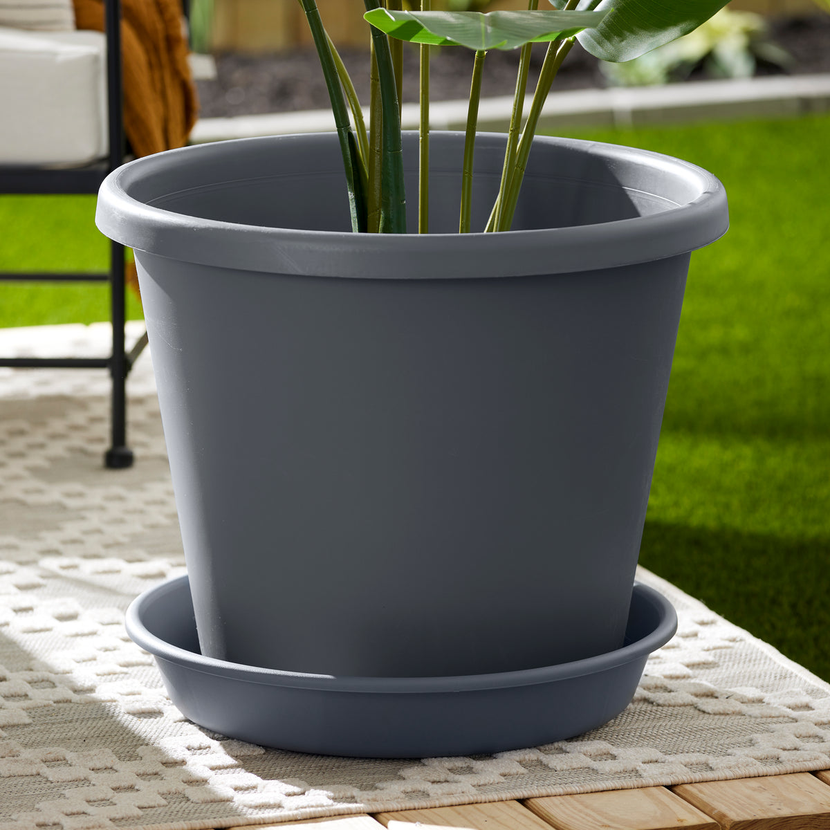 The HC Companies 21 Inch Planter Saucer for Classic Pot Containers, Warm Gray
