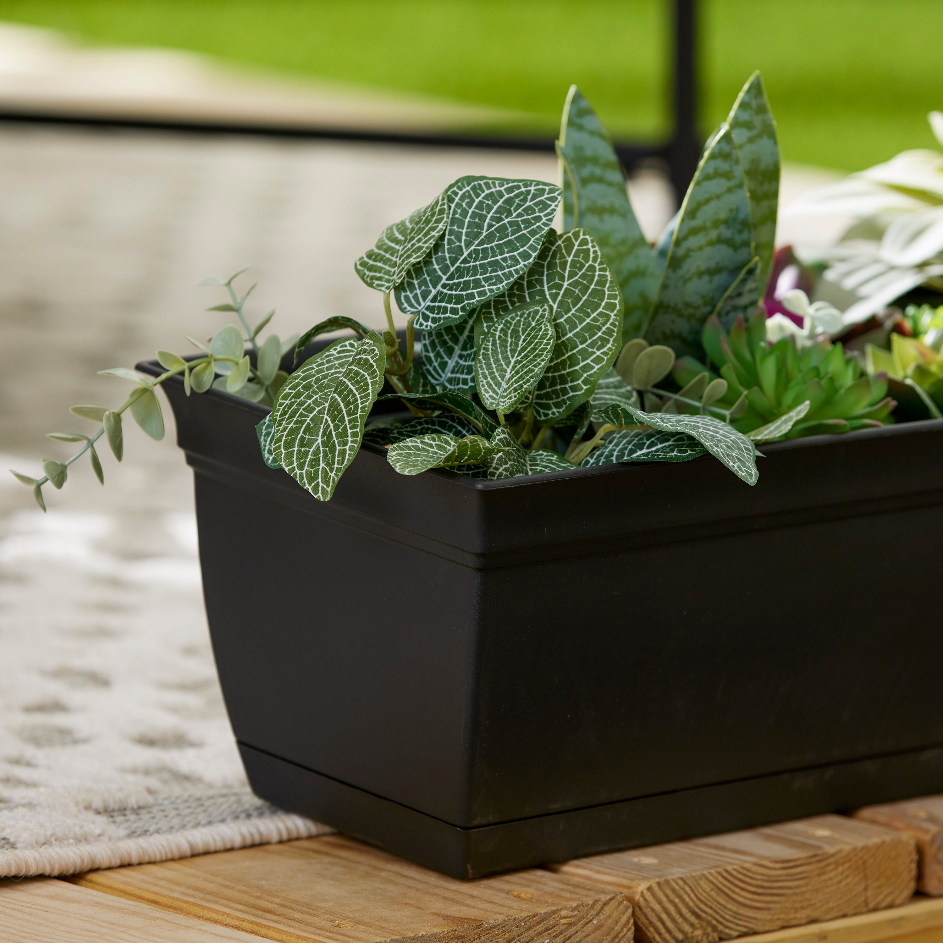 The HC Companies 24" Long Eclipse Window Flower Box with Removable Saucer, Black - VMInnovations