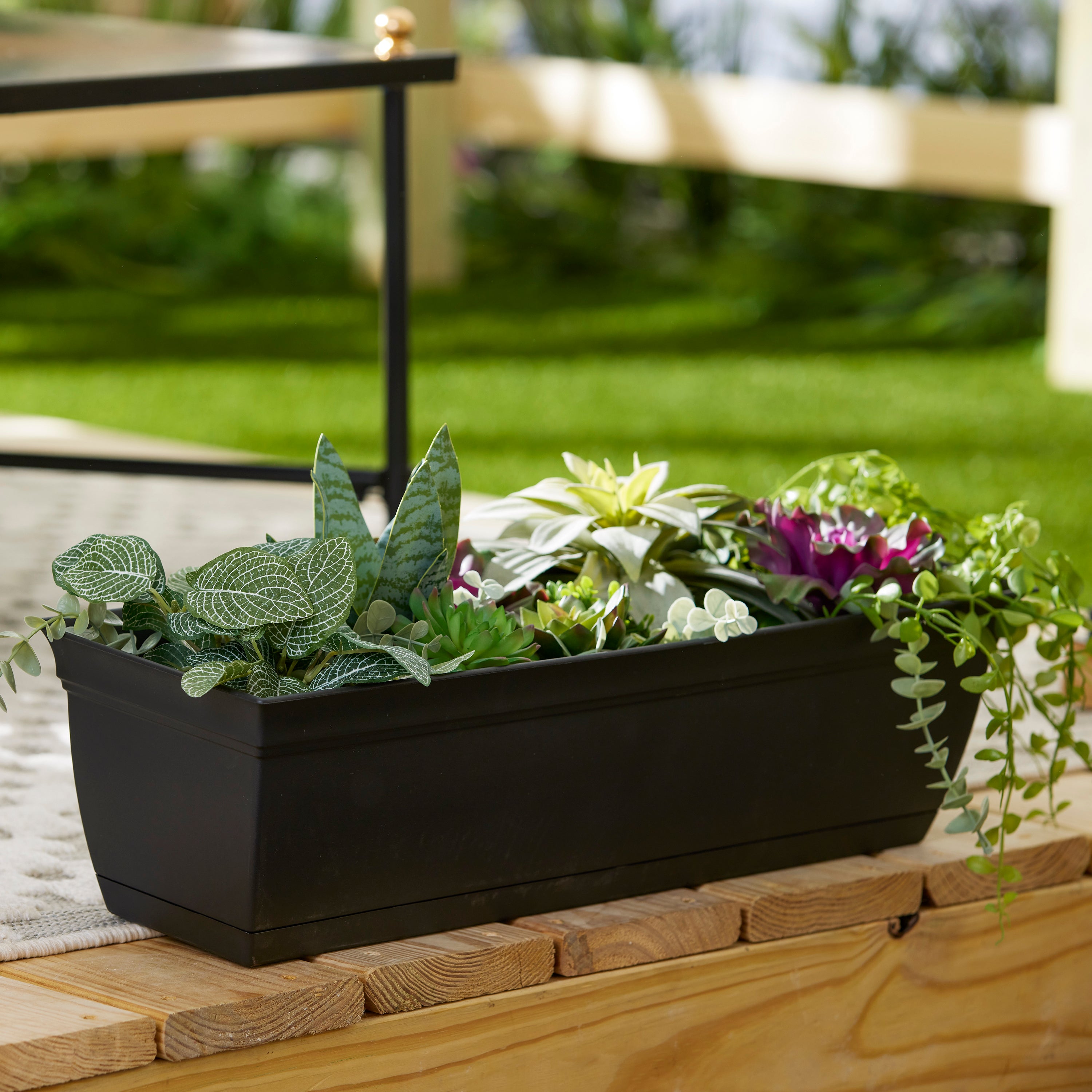 The HC Companies 24" Long Eclipse Window Flower Box with Removable Saucer, Black - VMInnovations