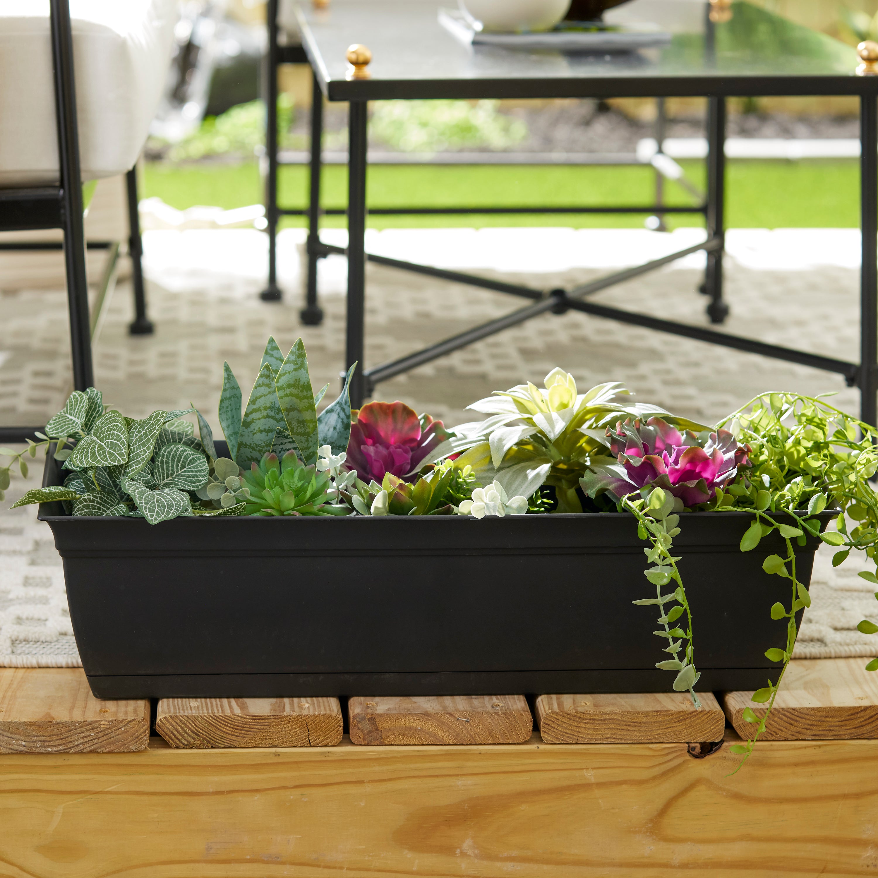 The HC Companies 24" Long Eclipse Window Flower Box with Removable Saucer, Black - VMInnovations