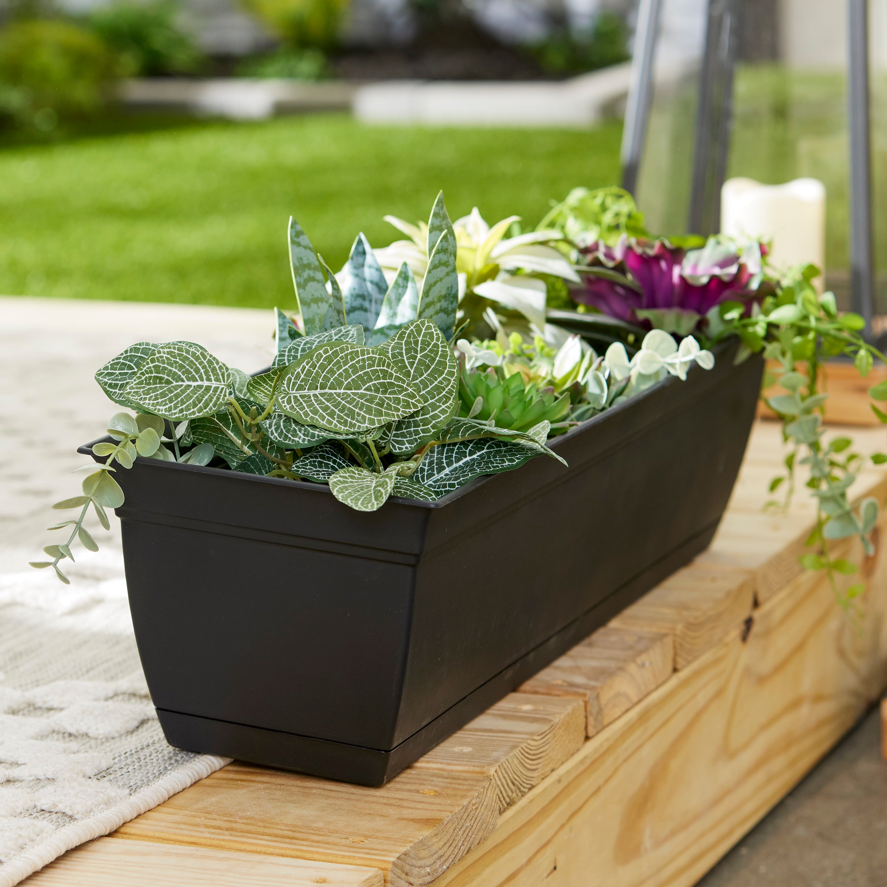The HC Companies 24" Long Eclipse Window Flower Box with Removable Saucer, Black - VMInnovations