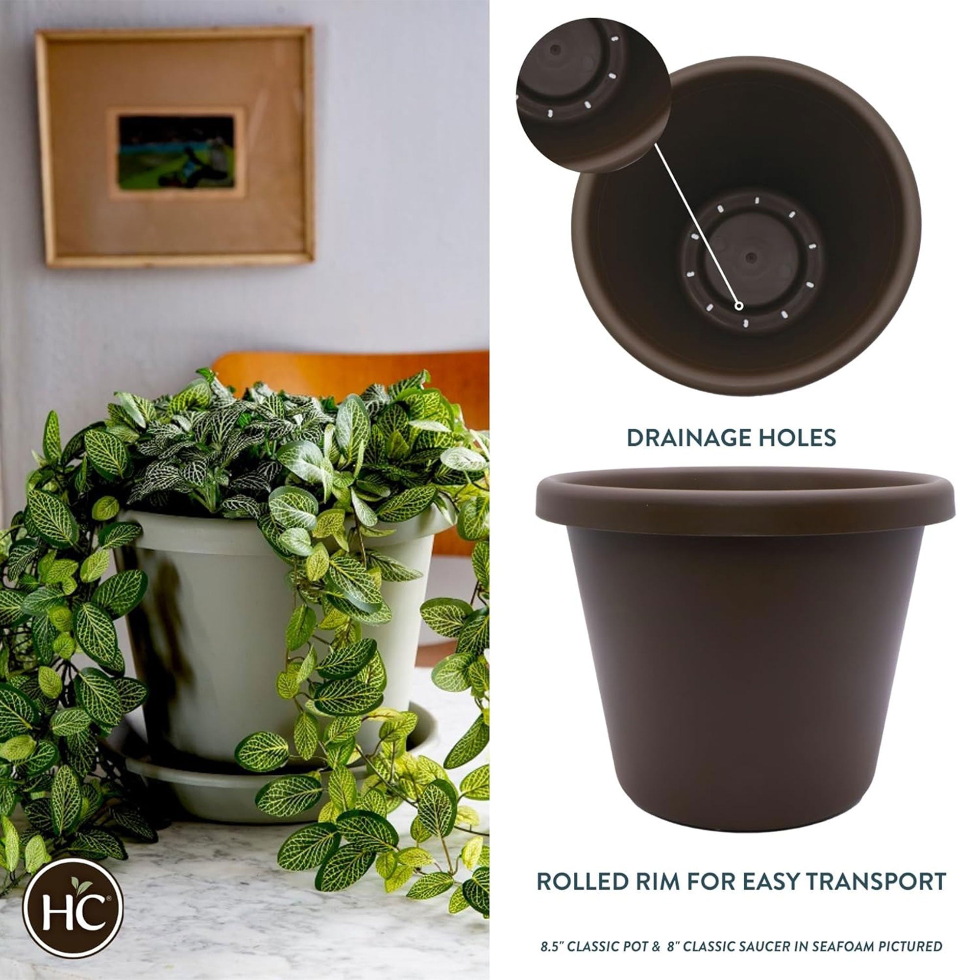 The HC Companies 24" Plastic Indoor Outdoor Classic Flower Pot Planter, Brown - VMInnovations