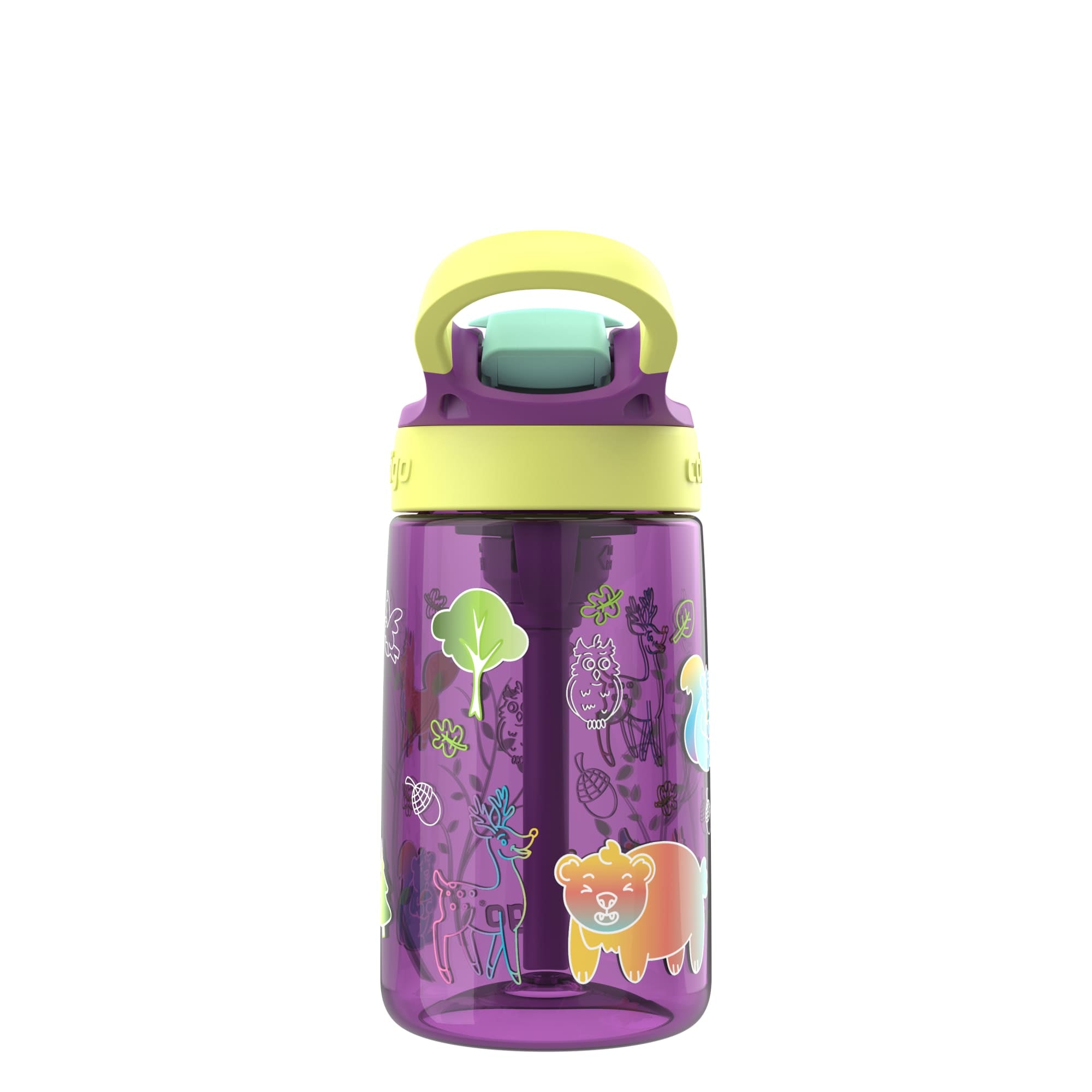Contigo 4 Pack Kids Aubrey 14 oz Water Bottle with AutoSpout Straw, Grape Forest - VMInnovations