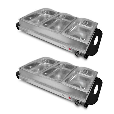 NutriChef 3 Pot Electric Hot Plate Buffet Warmer Chafing Serving Dish (2 Pack)