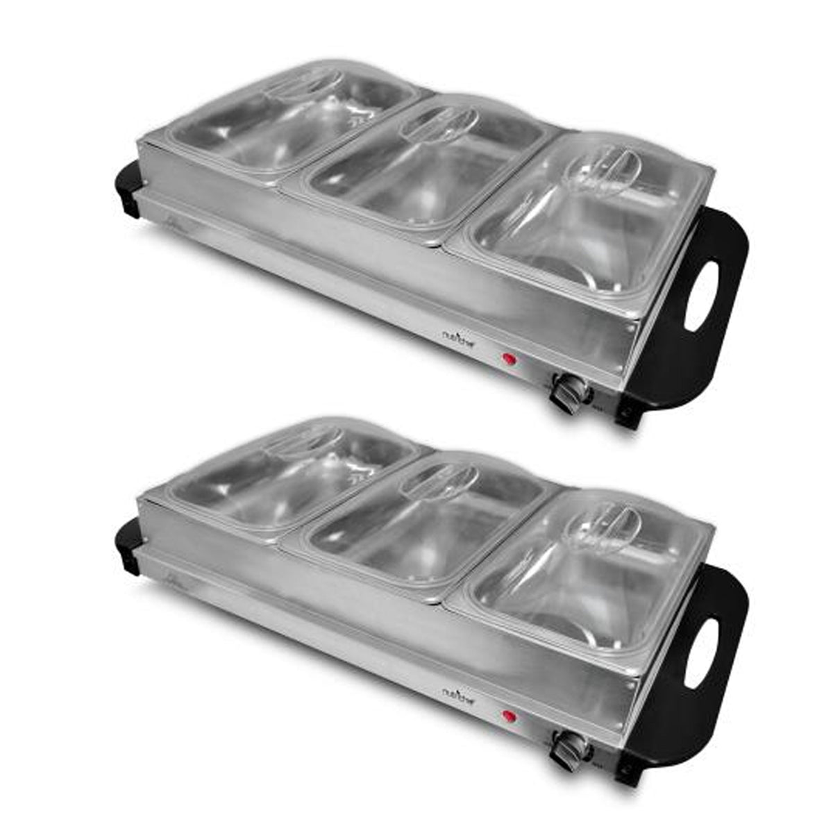 NutriChef 3 Pot Electric Hot Plate Buffet Warmer Chafing Serving Dish (2 Pack)