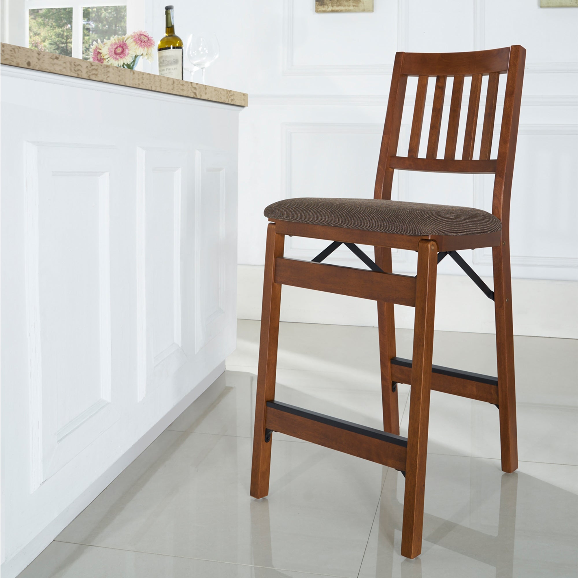 MECO Stakmore Fabric Seat Folding Counter Stools, Espresso (2 Pack) (Open Box) - VMInnovations