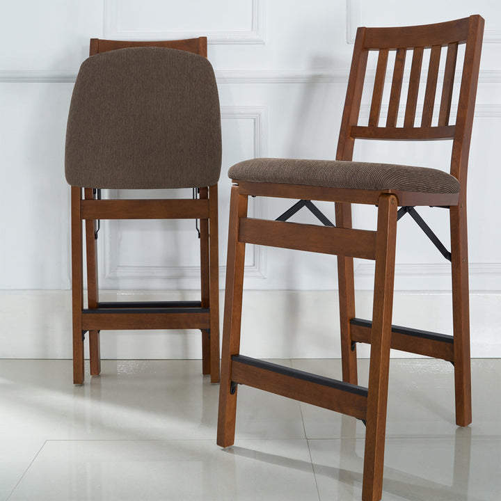 MECO Stakmore Fabric Upholstered Seat Folding Counter Stools, Espresso (2 Pack) - VMInnovations
