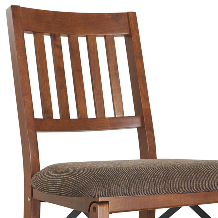 MECO Stakmore Fabric Upholstered Seat Folding Counter Stools, Espresso (2 Pack) - VMInnovations