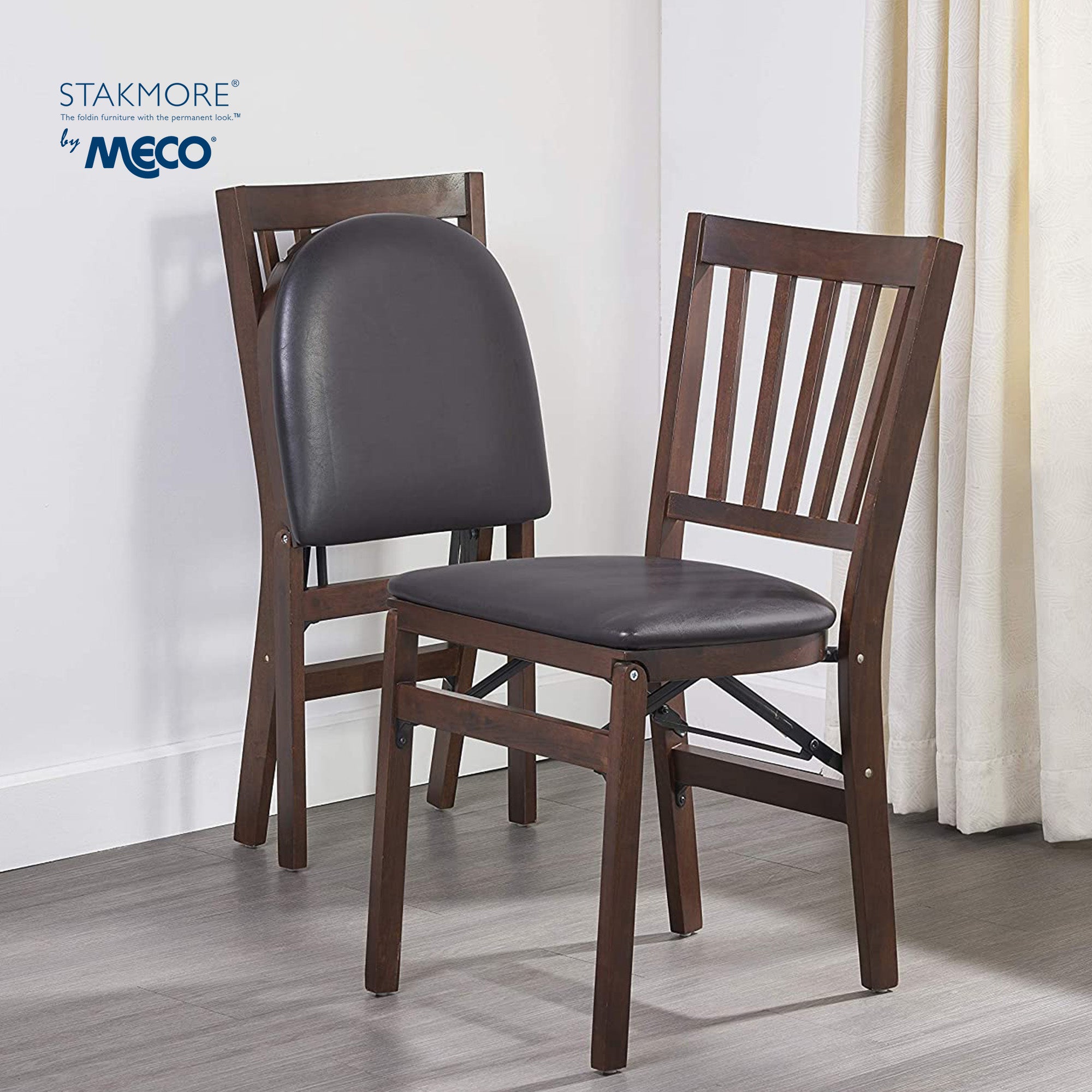 MECO Stakmore Wood Fabric Seat Folding Chair Set, Espresso (2 Pack) (Open Box) - VMInnovations