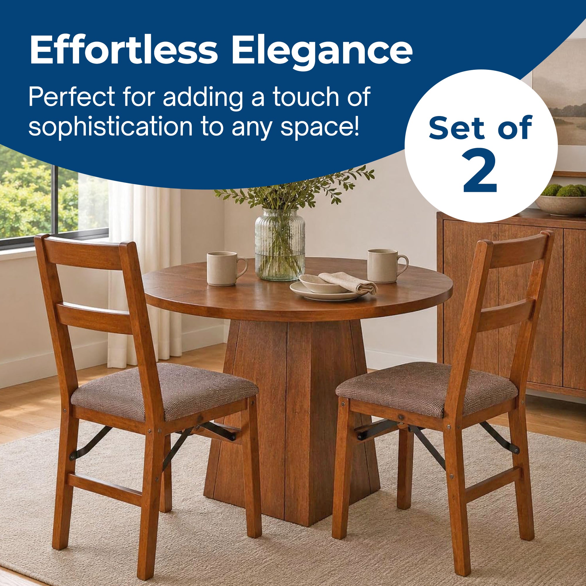 MECO Stakmore Upholstered Seat Folding Chair Set, Fruitwood (2 Pack) (Open Box)