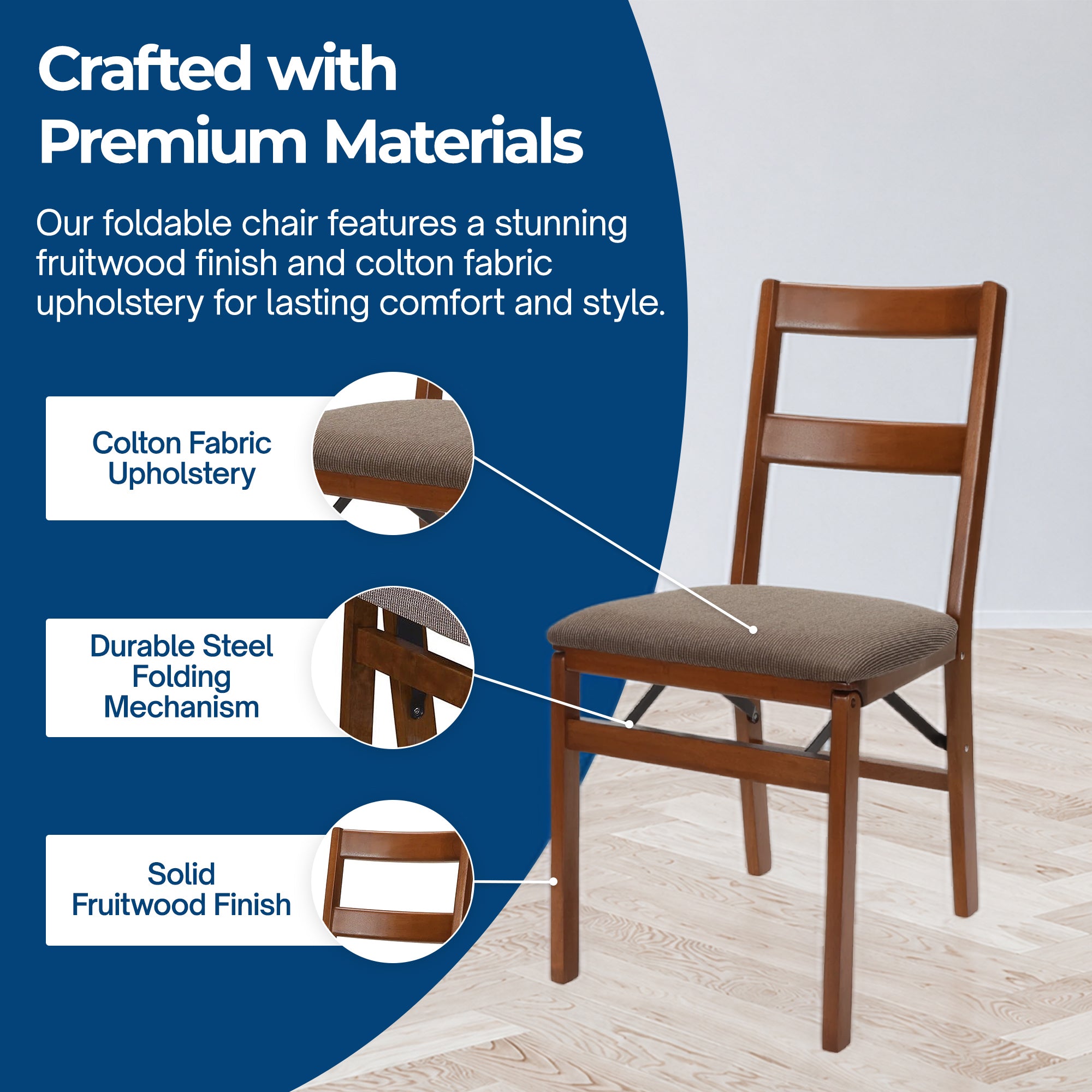 MECO Stakmore Classic Upholstered Seat Folding Chair Set, Fruitwood (2 Pack)