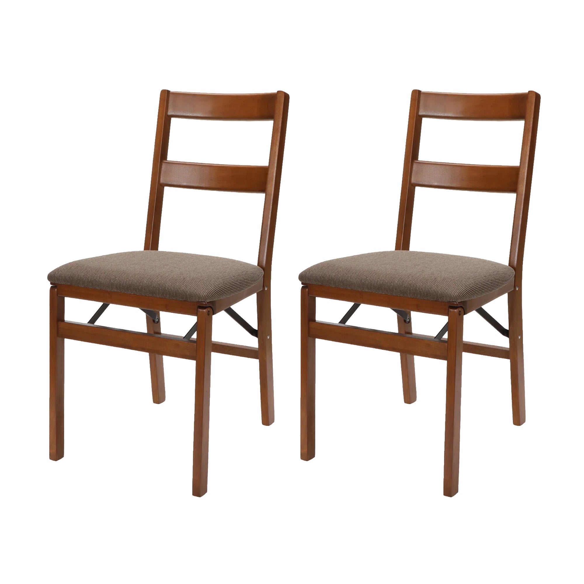 MECO Stakmore Classic Upholstered Seat Folding Chair Set, Fruitwood (2 Pack)