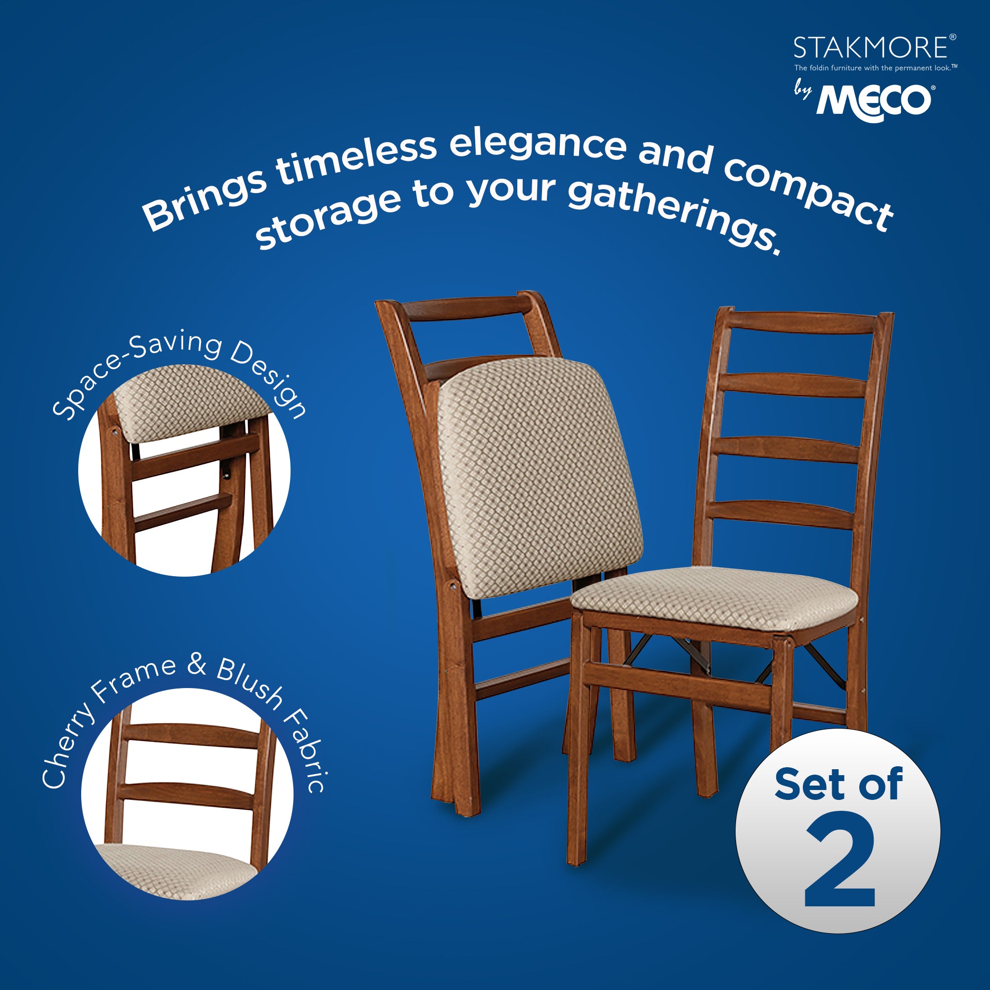 MECO Stakmore Shaker Upholstered Seat Folding Chairs, Cherry (2 Pack) (Used) - VMInnovations