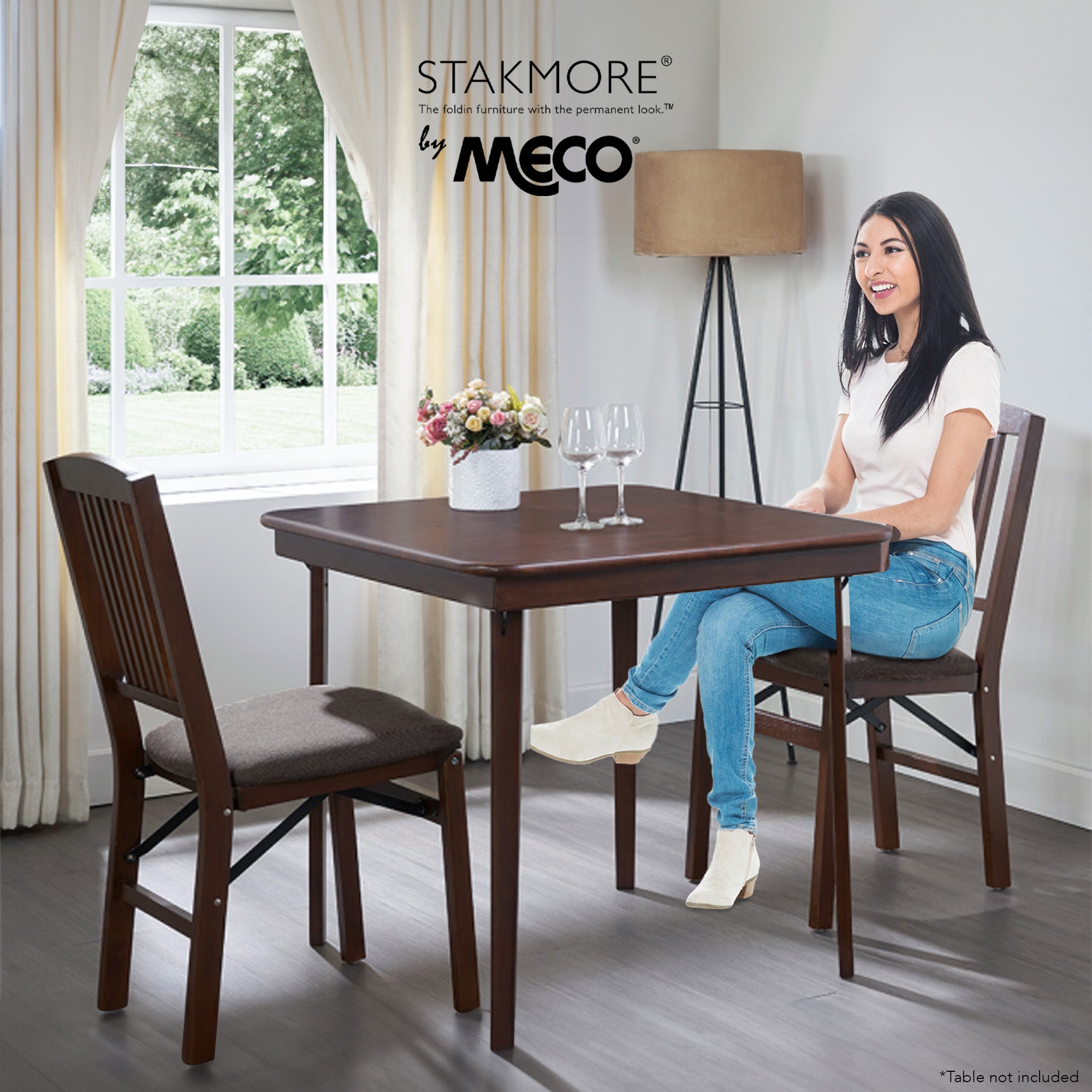MECO Stakmore Wood Fabric Upholstered Seat Folding Chair Set, Espresso (2 Pack)