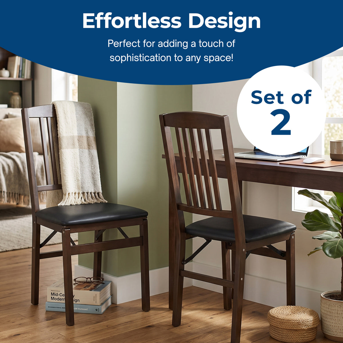 MECO Stakmore Mission Upholstered Seat Folding Chairs, Espresso/Black (Used)