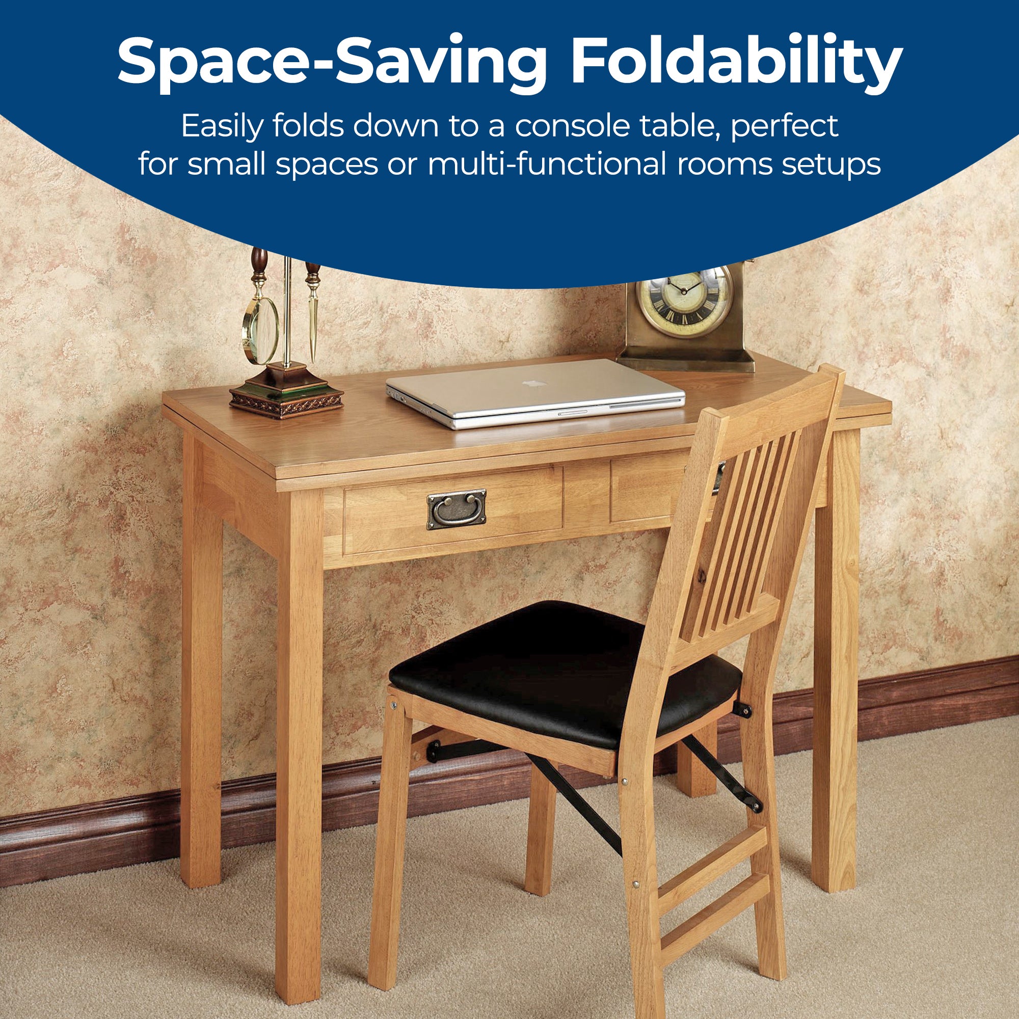 MECO Stakmore Solid Wood Expanding Dining Table Console, Oak Frame (Used) - VMInnovations