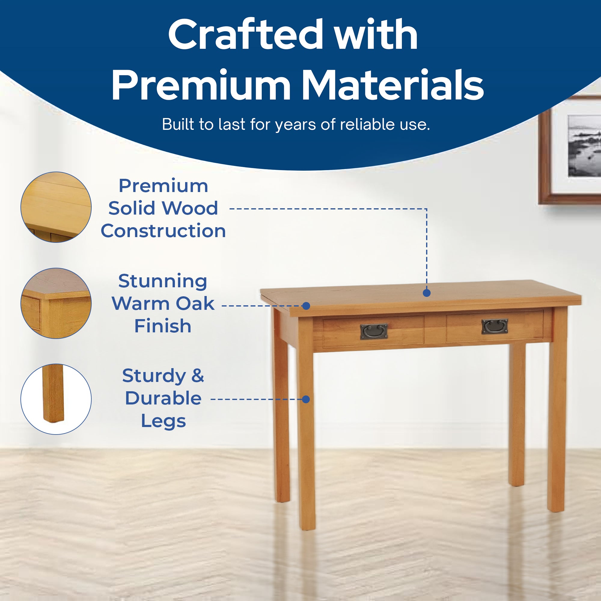 MECO Stakmore Solid Wood Expanding Dining Table Console, Oak Frame (Used) - VMInnovations