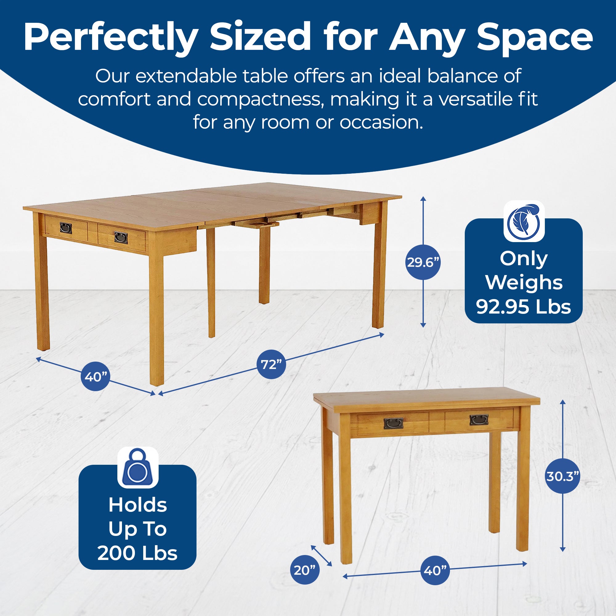 MECO Stakmore Solid Wood Traditional Expanding Dining Table Console, Oak Frame