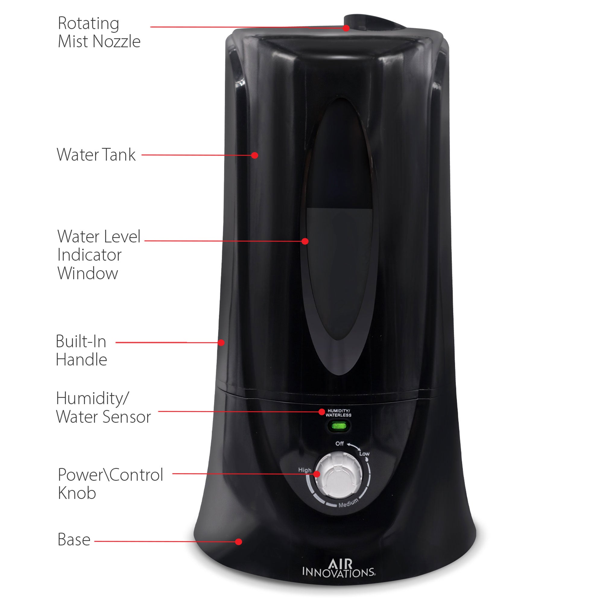 Air Innovations MH-408 1.1 Gallon Cool Mist Humidifier, Black (Used) - VMInnovations