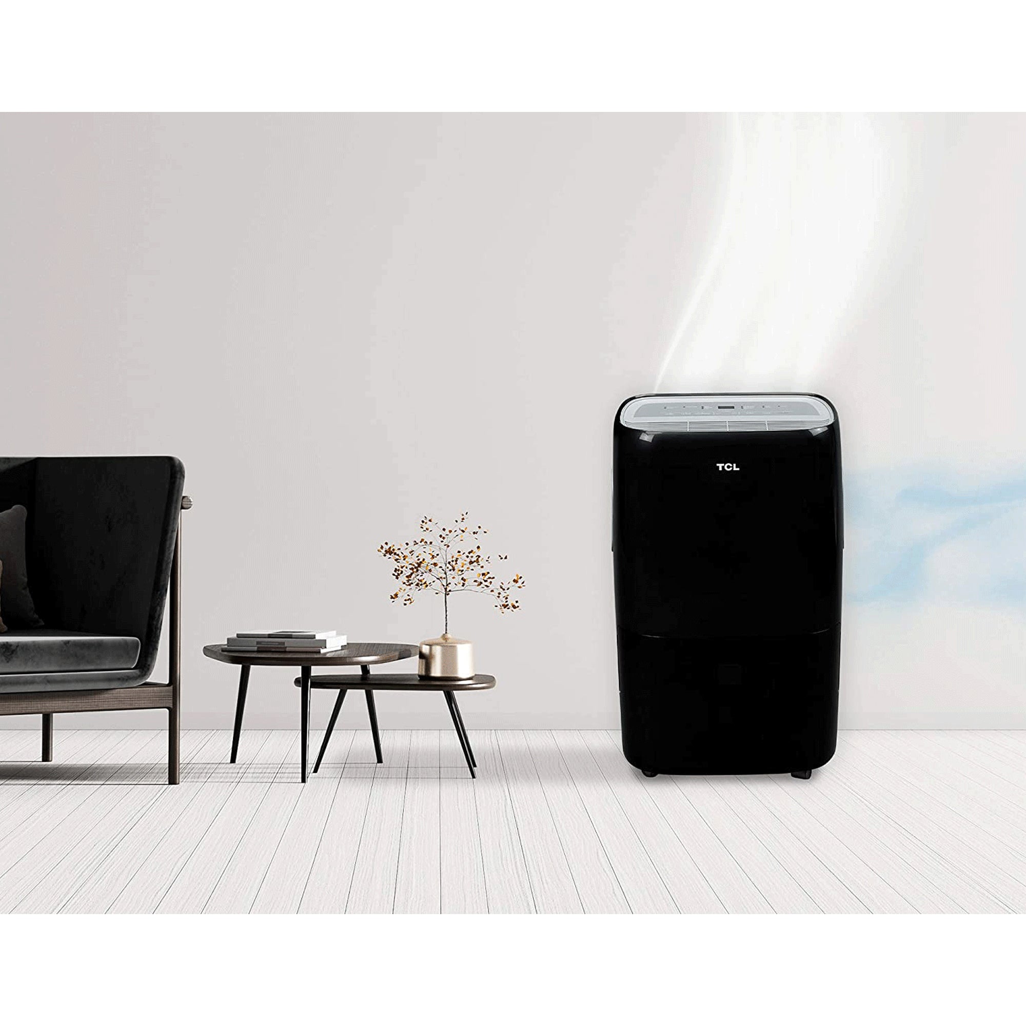 TCL 50 Pint Smart Dehumidifier for Home and Basements with Voice Control, Black