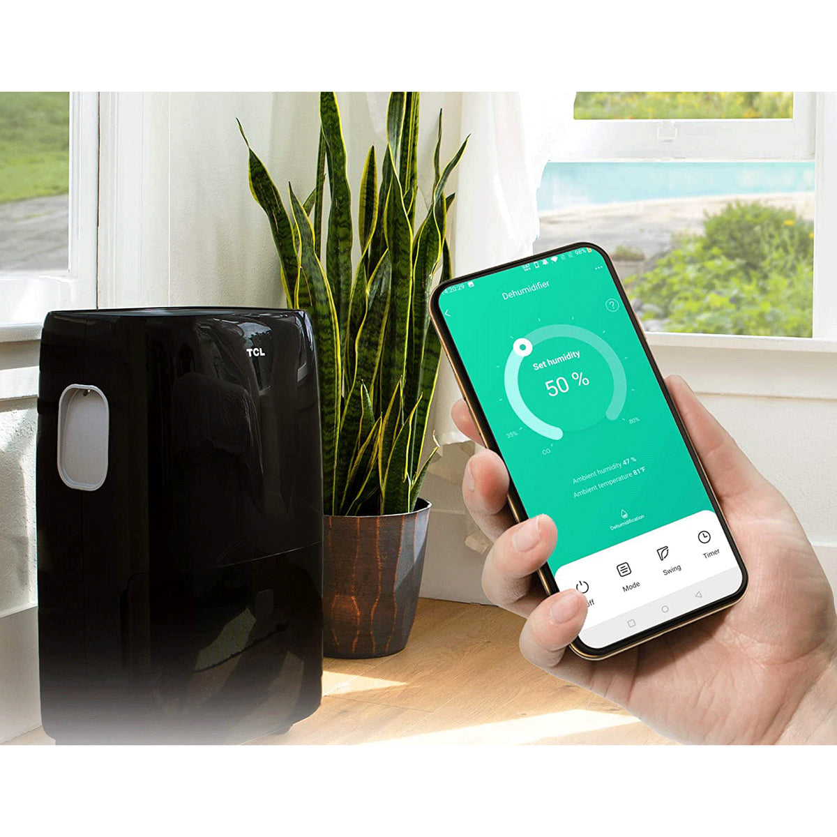 TCL 50 Pint Smart Dehumidifier for Home and Basements with Voice Control, Black