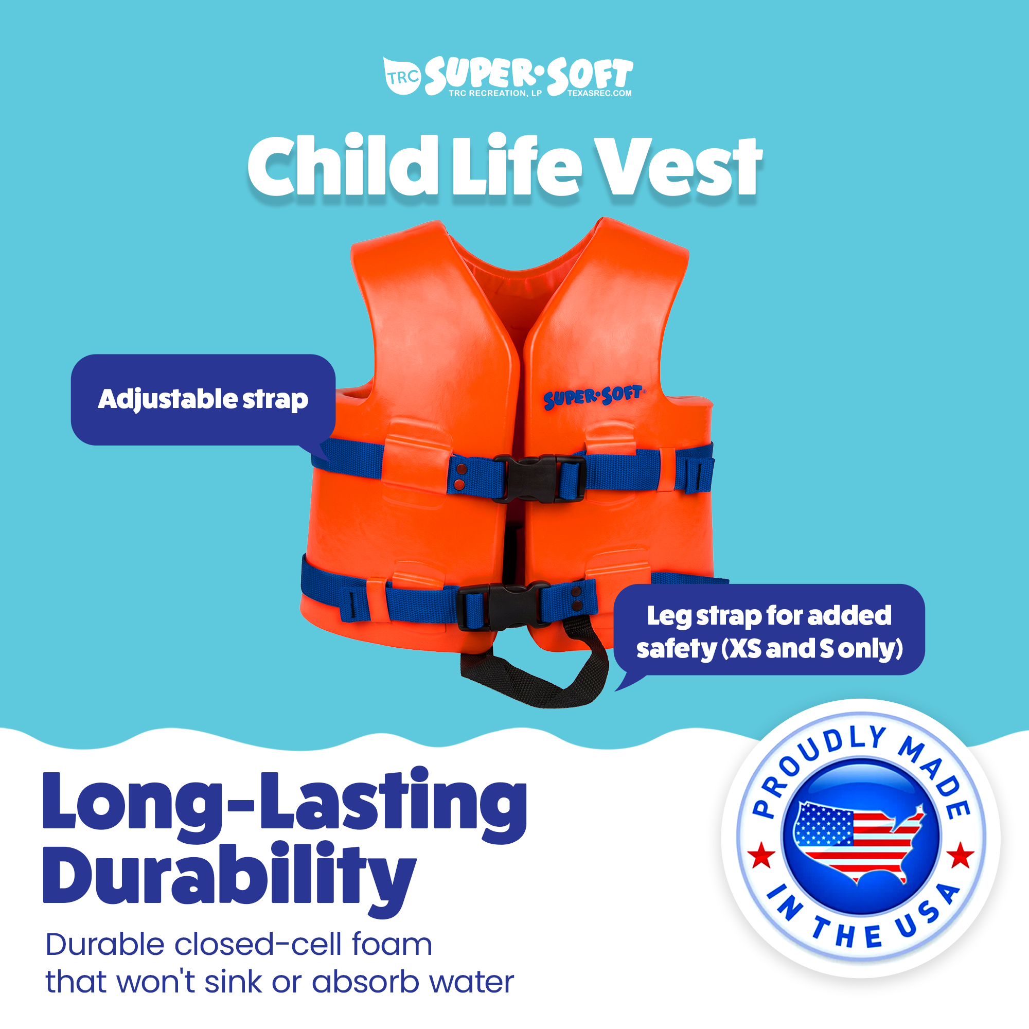 TRC Recreation Super Soft Child Life Jacket Swim Vest, X Small, Sunset Orange - VMInnovations