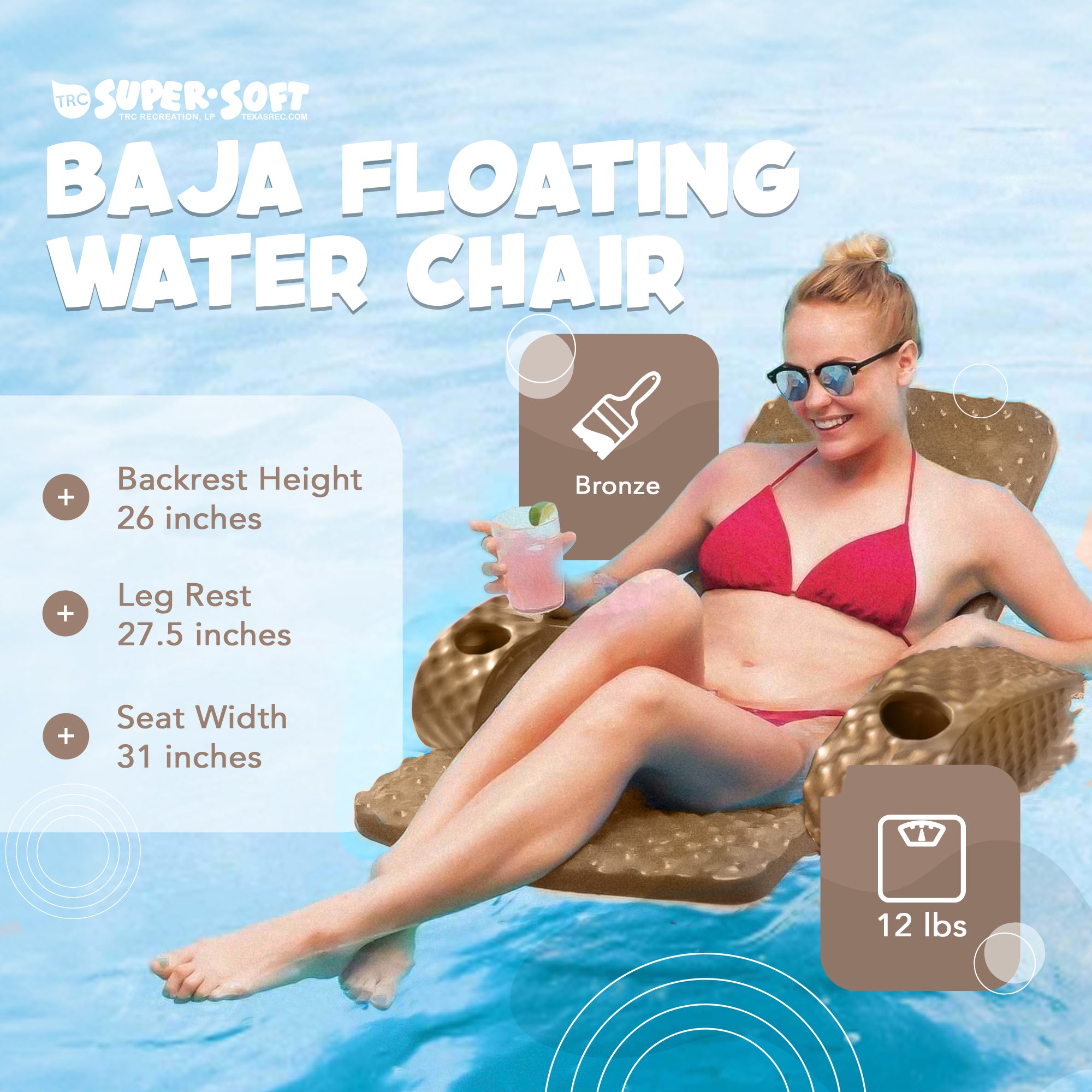 TRC Folding Baja Chair Swimming Pool Float Water Armchair, Bronze (Open Box)