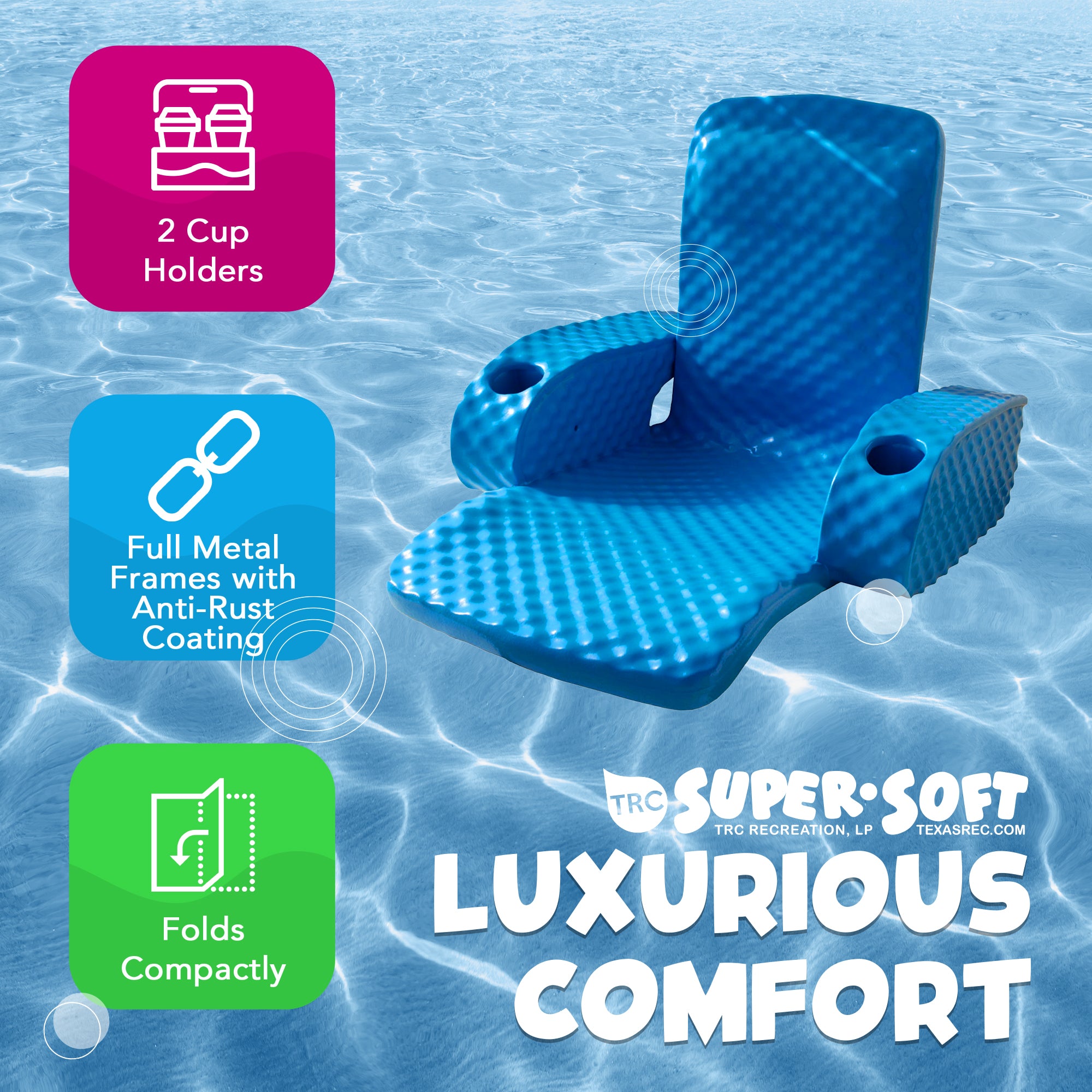 Folding Baja Float Swimming Pool Water Lounger Chair, Bahama Blue (Open Box) - VMInnovations