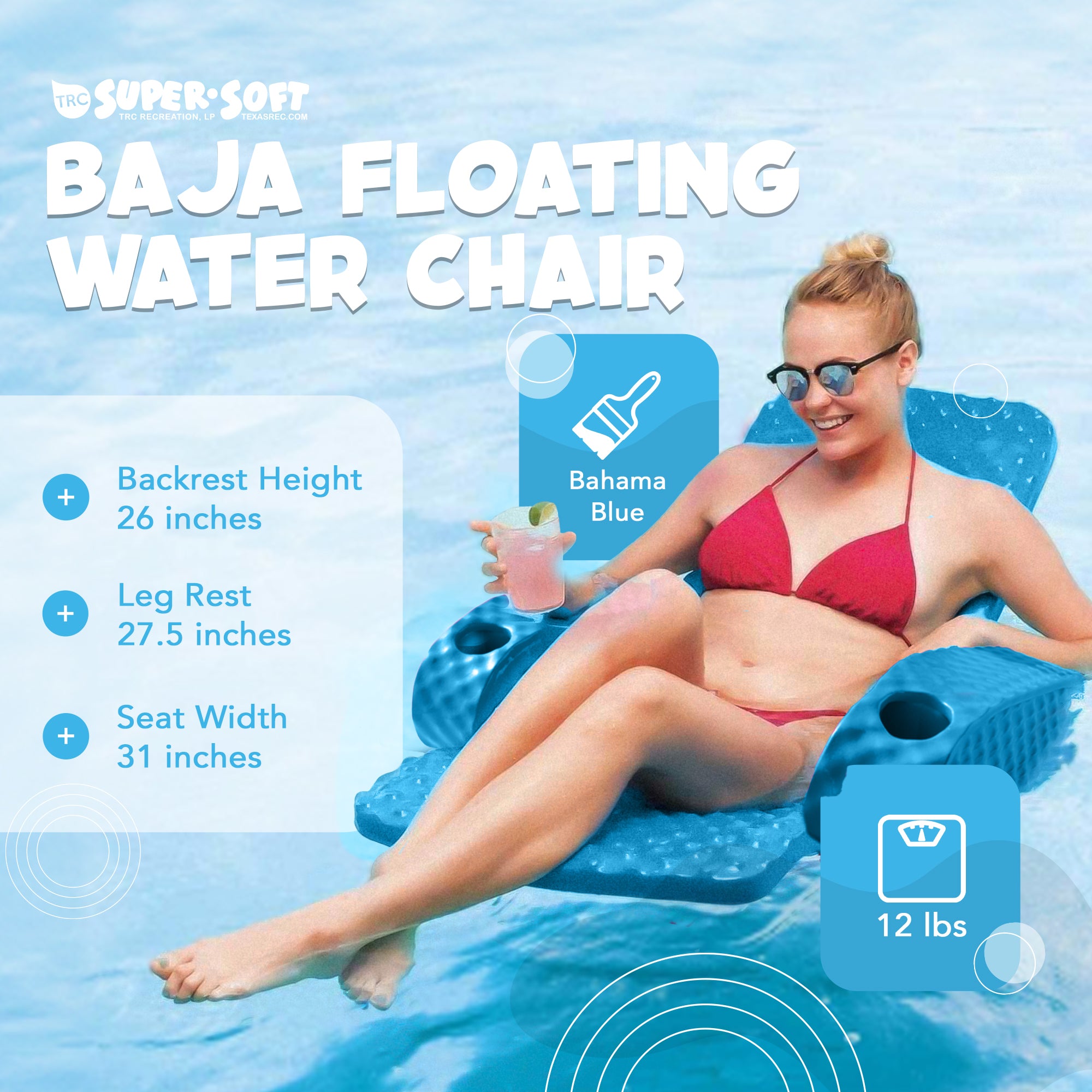 TRC Recreation Folding Chair Swimming Pool Water Armchair Marina Blue(Used) - VMInnovations